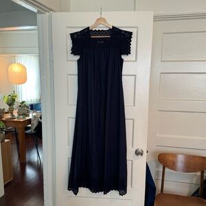 Doen Navy Cotton Poplin and Eyelet Dress